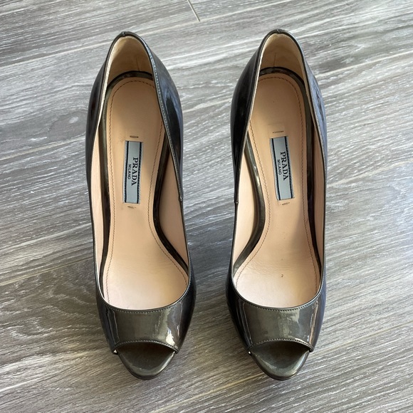 Prada Open Toe Patent Pumps - Picture 2 of 7